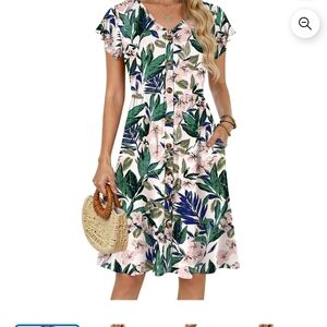 Tropical Leaf Print Midi Dress